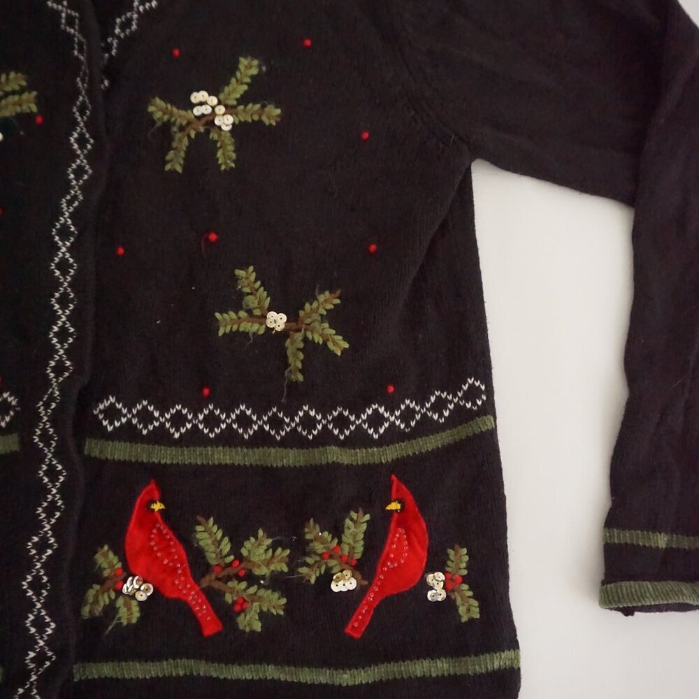 Vintage Reference Point Black Cardinal Bird Holiday Nature Button Cardigan L - Picture 5 of 9